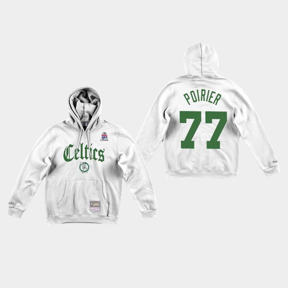 Men's Boston Celtics #77 Vincent Poirier White Faded Old English Hoodie EHO13E2L