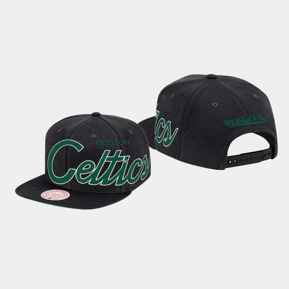 Men's Boston Celtics Black Snapback XL Script Hat EQR76E6S