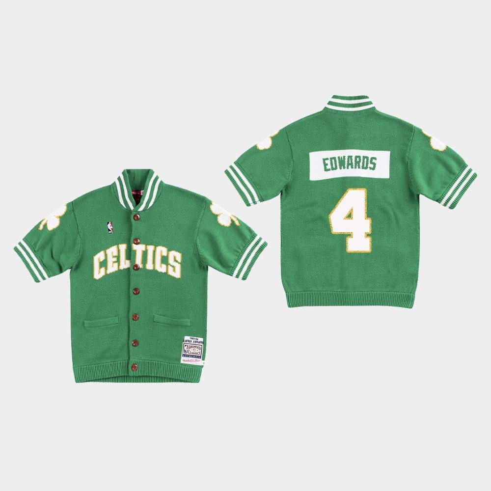 Men's Boston Celtics #4 Carsen Edwards Green Warm-Up Knit Clot X Mitchell & Ness T-Shirt DPQ64E8J