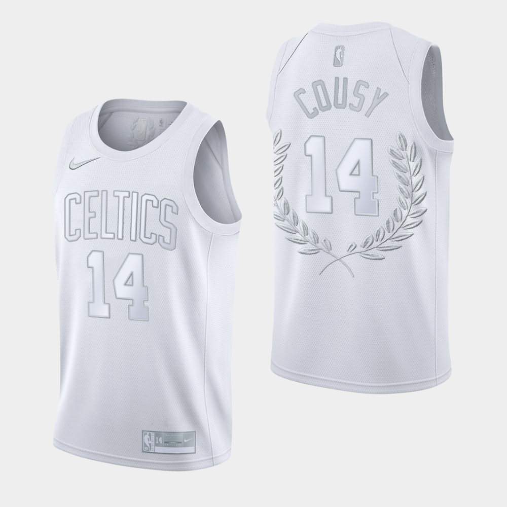 Men's Boston Celtics #14 Bob Cousy White Glory Retirement Fashion Platinum Limited Jersey DXS40E1W
