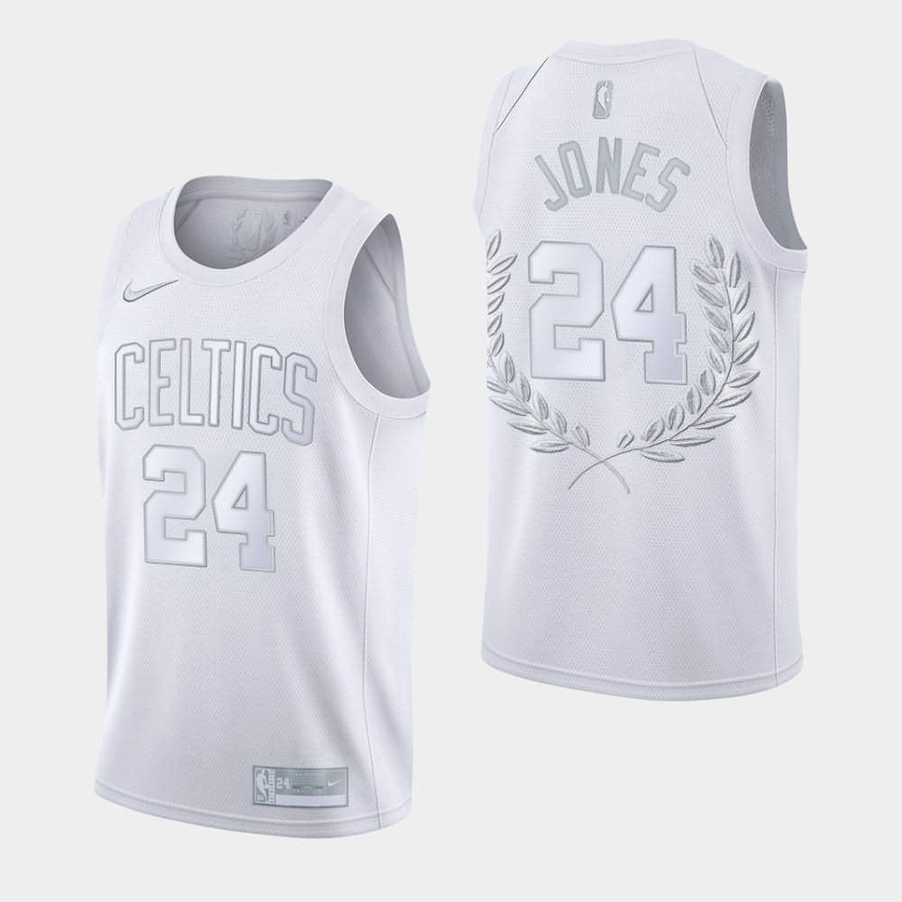Men's Boston Celtics #24 Sam Jones White Glory Retirement Fashion Platinum Limited Jersey GRV68E8D