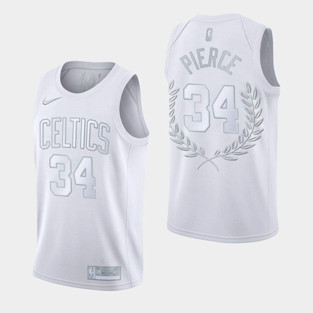 Men's Boston Celtics #34 Paul Pierce White Glory Retirement Fashion Platinum Limited Jersey PWB43E7W