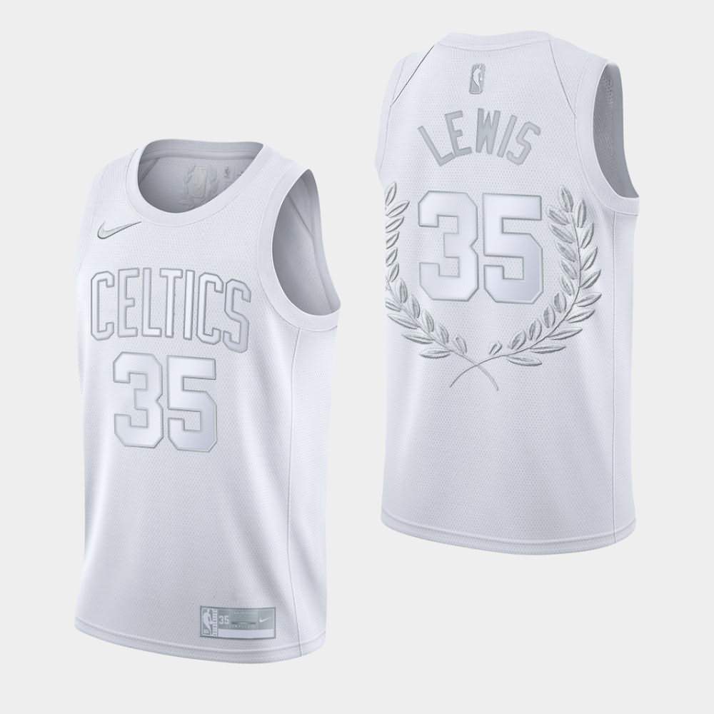 Men's Boston Celtics #35 Reggie Lewis White Glory Retirement Fashion Platinum Limited Jersey YBO87E7Y