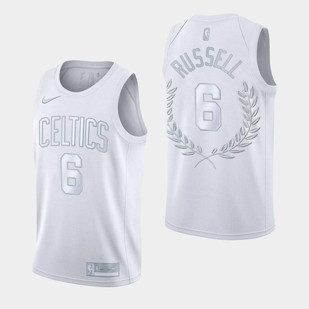 Men's Boston Celtics #6 Bill Russell White Glory Retirement Fashion Platinum Limited Jersey QYE55E5T