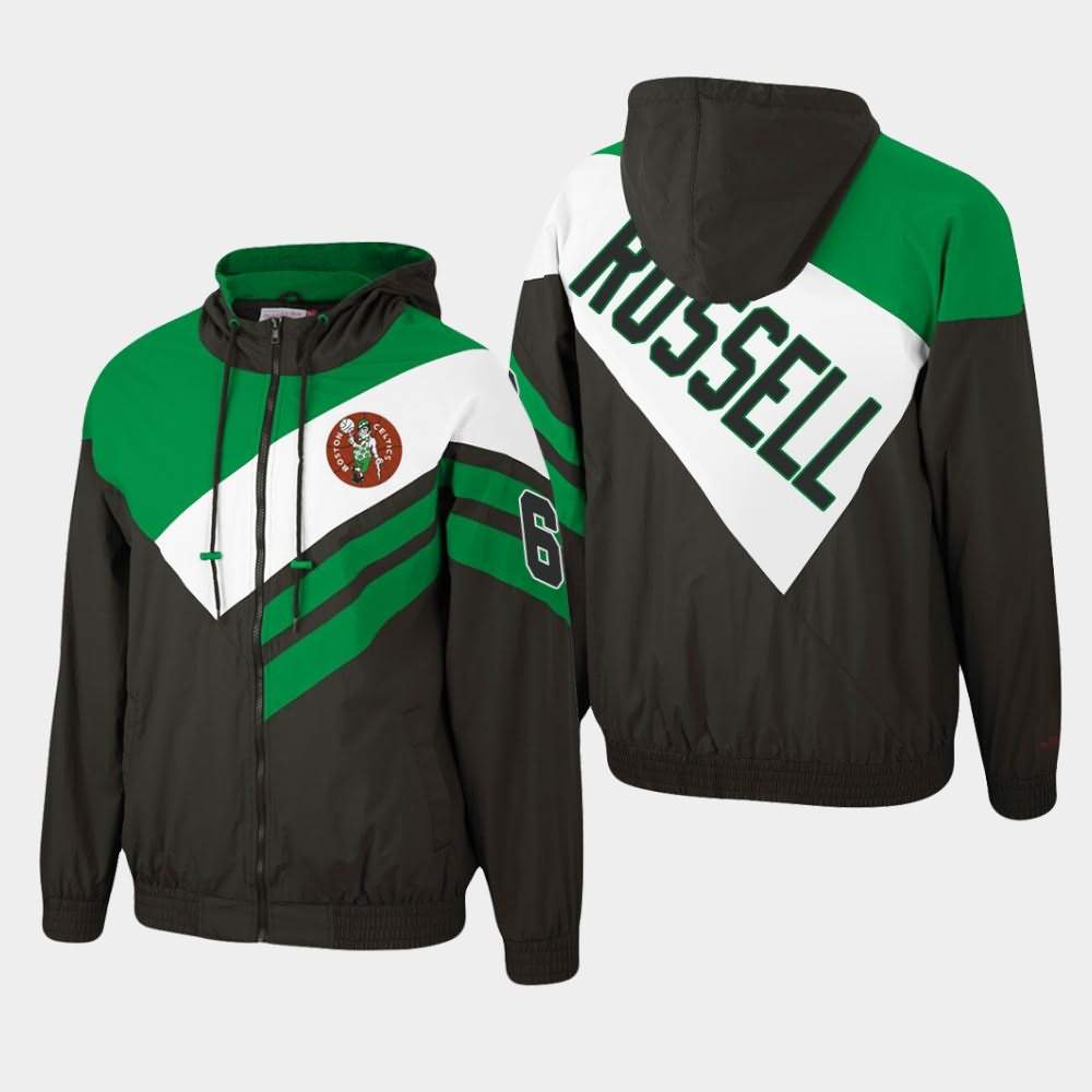 Men's Boston Celtics #6 Bill Russell Black Mitchell & Ness Blocked Full-Zip Asymmetrical Jacket ZCJ82E6F