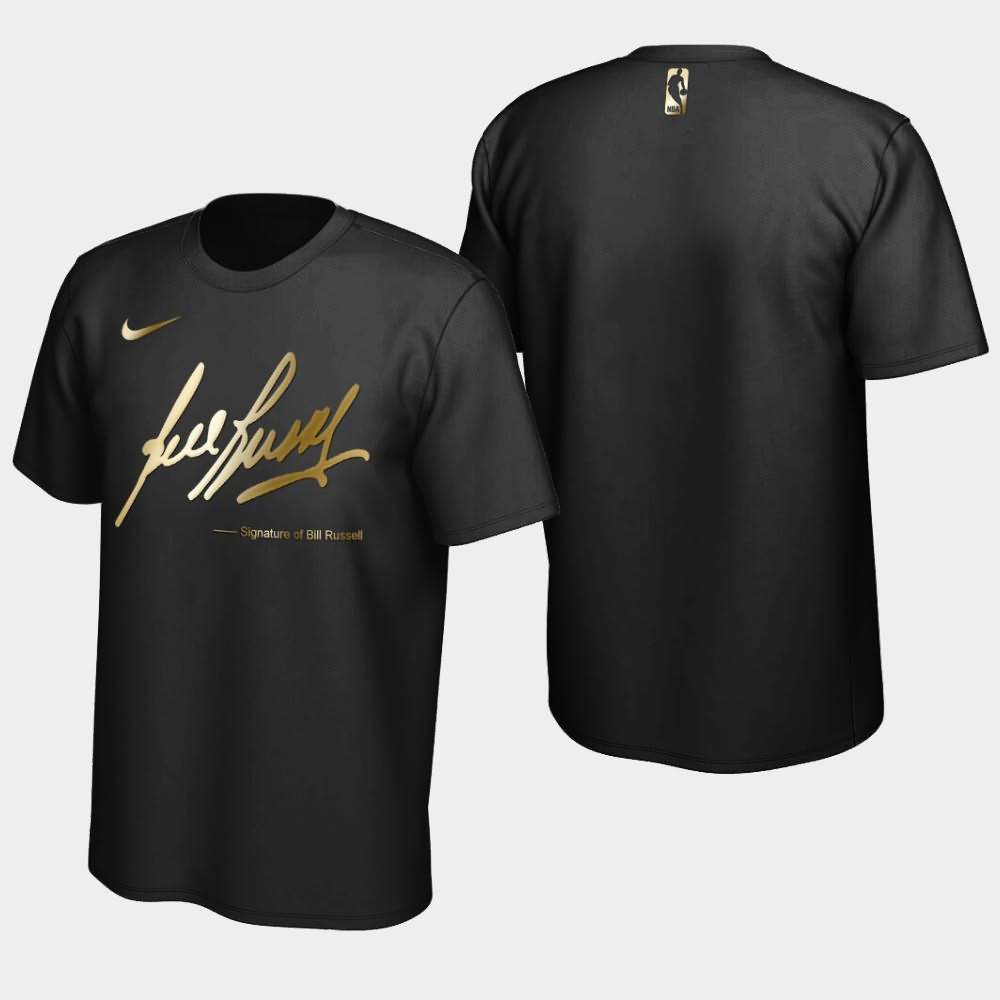 Men's Boston Celtics #6 Bill Russell Black Signature Golden Limited Edition T-Shirt NCZ62E4Z