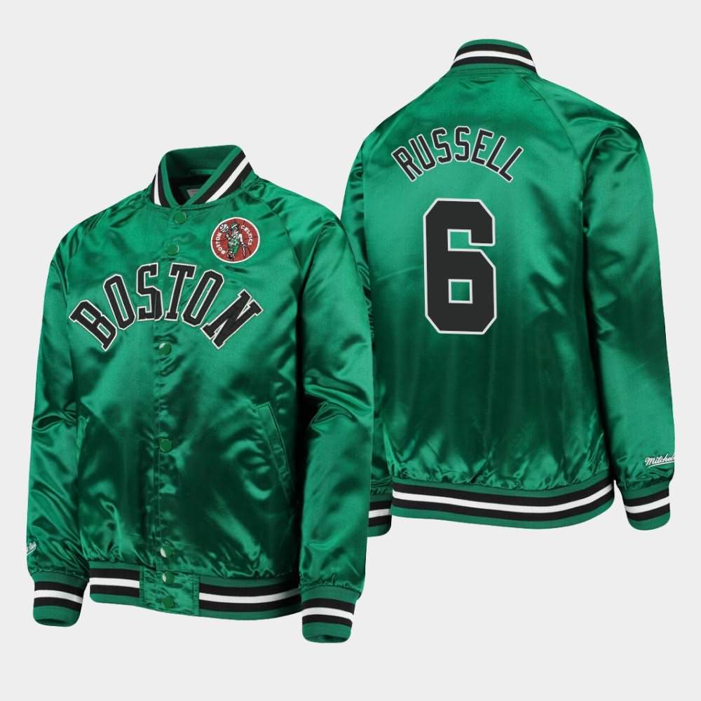 Youth Boston Celtics #6 Bill Russell Kelly Green Mitchell & Ness Lightweight Satin Raglan Full-Snap Hardwood Classics Jacket TIB78E0W