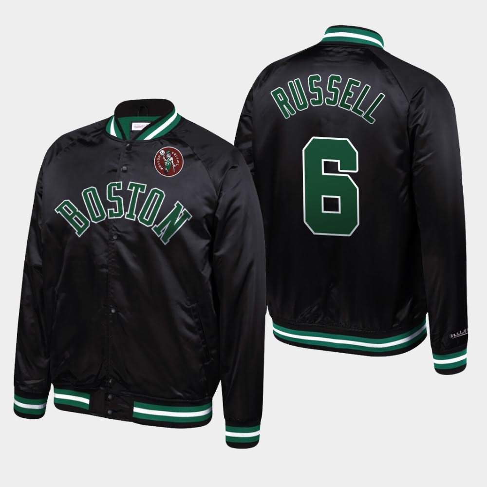 Men's Boston Celtics #6 Bill Russell Black Mitchell & Ness Satin Raglan Full-Snap Hardwood Classics Jacket YSR63E5W