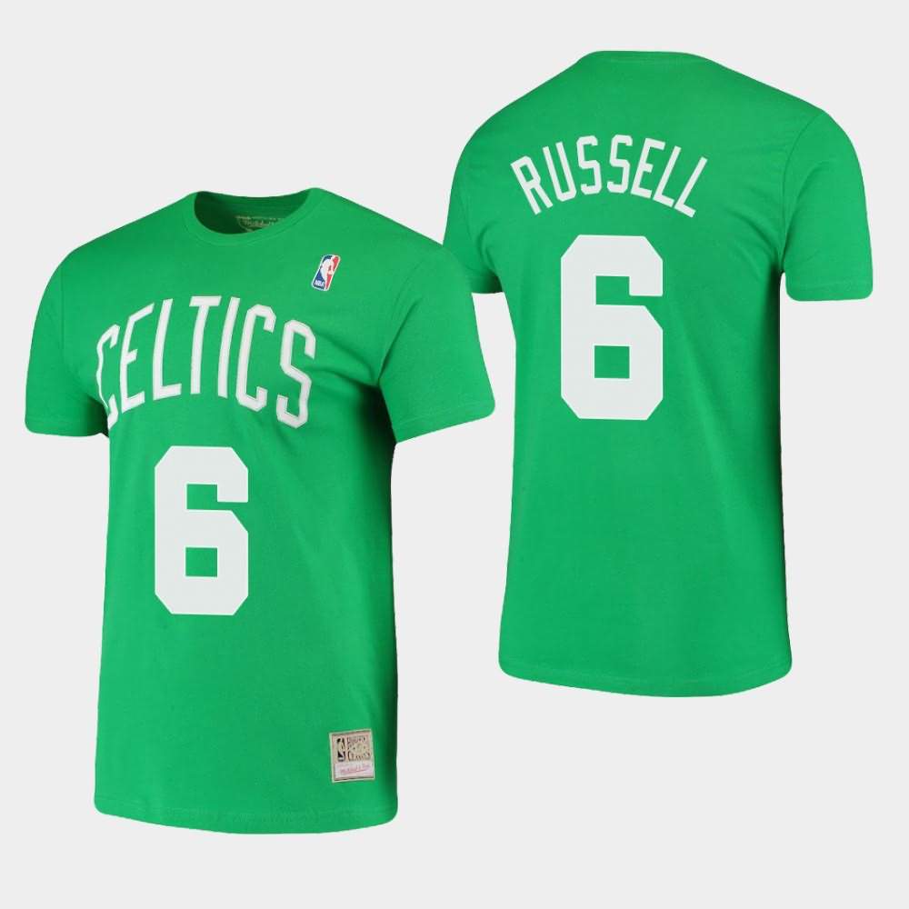 Men's Boston Celtics #6 Bill Russell Kelly Green Stitch Hardwood Classics T-Shirt HDT77E1J