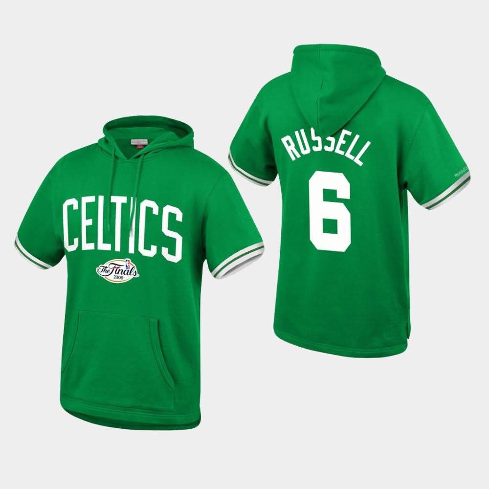 Men's Boston Celtics #6 Bill Russell Kelly Green Throwback French Terry Pullover Hardwood Classics Hoodie YNB52E8T
