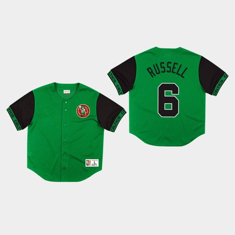 Men's Boston Celtics #6 Bill Russell Green Mesh Button Front Pure Shooter T-Shirt KXR10E7I