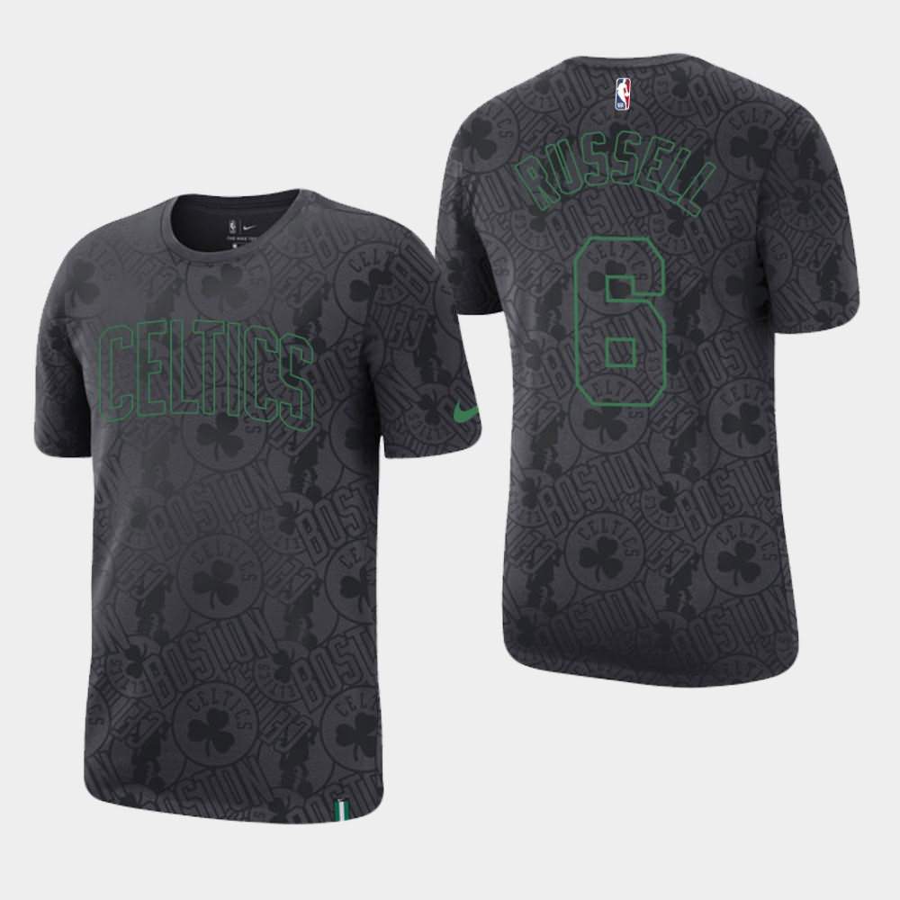Men's Boston Celtics #6 Bill Russell Anthracite All Over Print Team Logo T-Shirt RMK10E1F