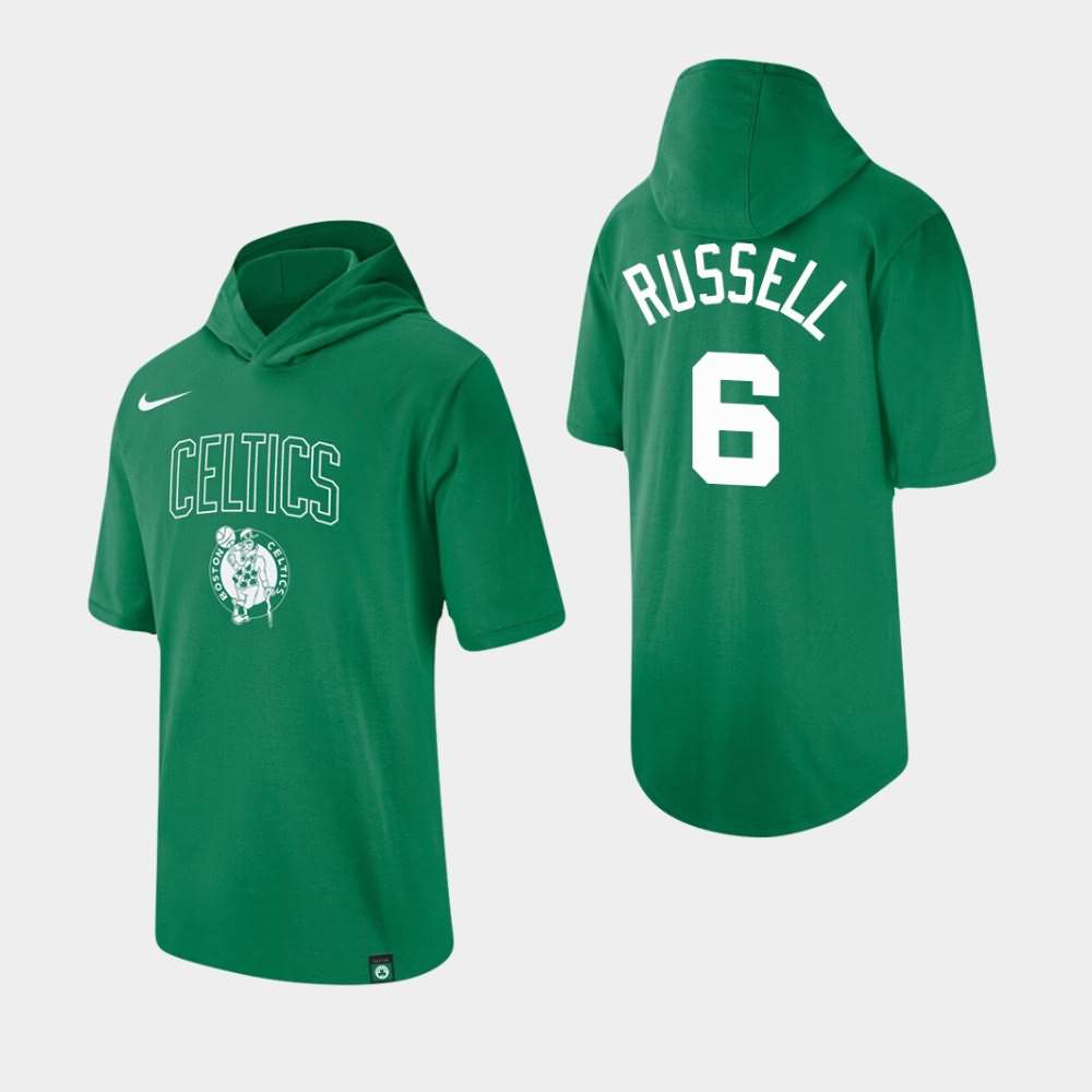 Men's Boston Celtics #6 Bill Russell Kelly Green Hooded Wordmark Logo T-Shirt BKT27E0S