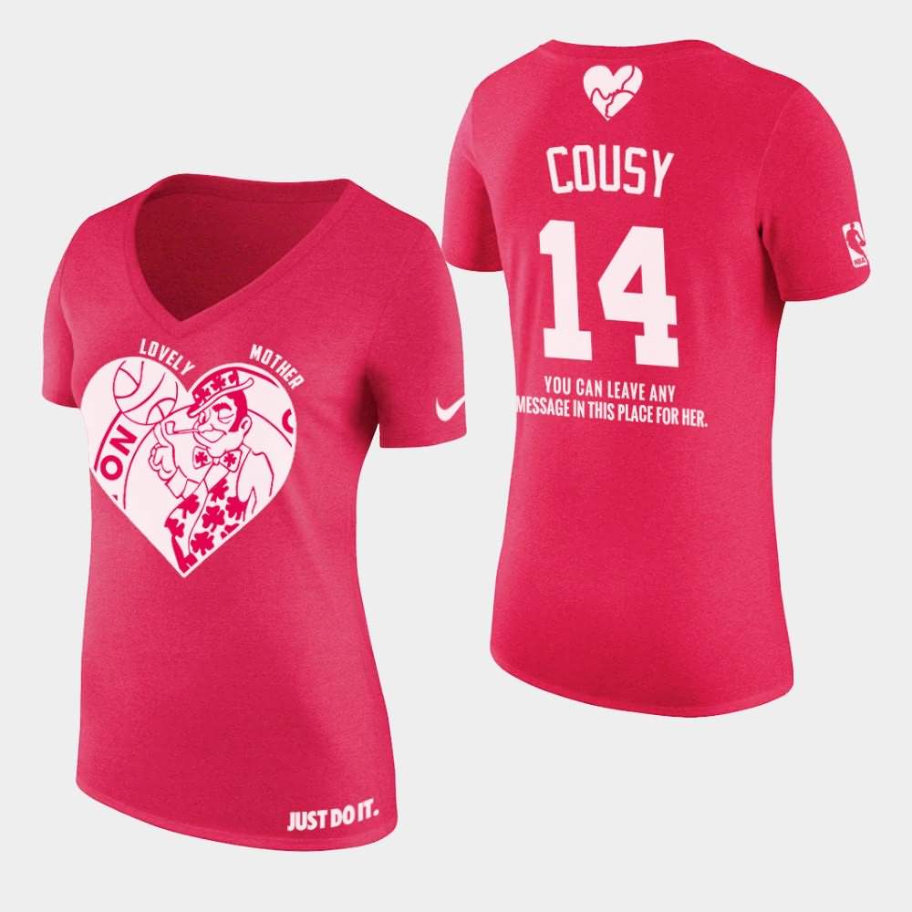 Women's Boston Celtics #14 Bob Cousy Pink V-Neck 2019 Mother's Day T-Shirt LQN07E0U