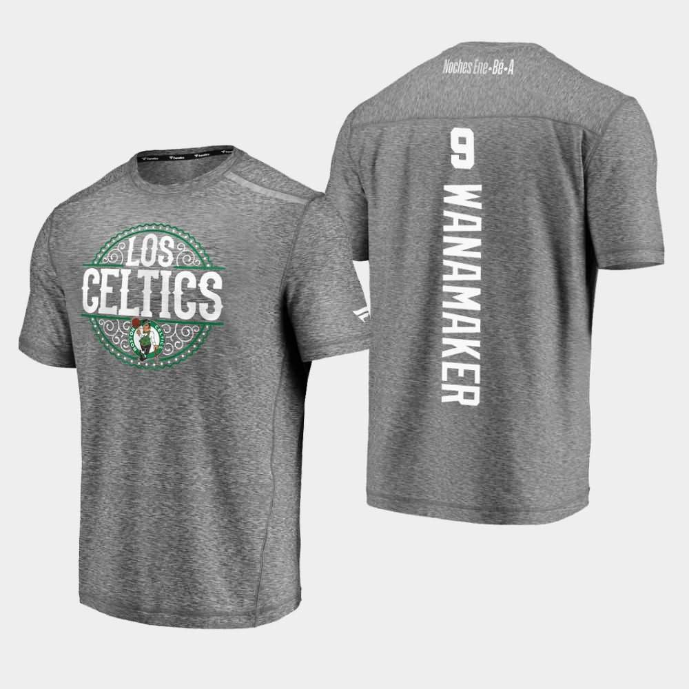 Men's Boston Celtics #9 Brad Wanamaker Heather Gray 2020 Latin Night Clutch Shooting Noches Ene-Be-A T-Shirt JXI50E0B