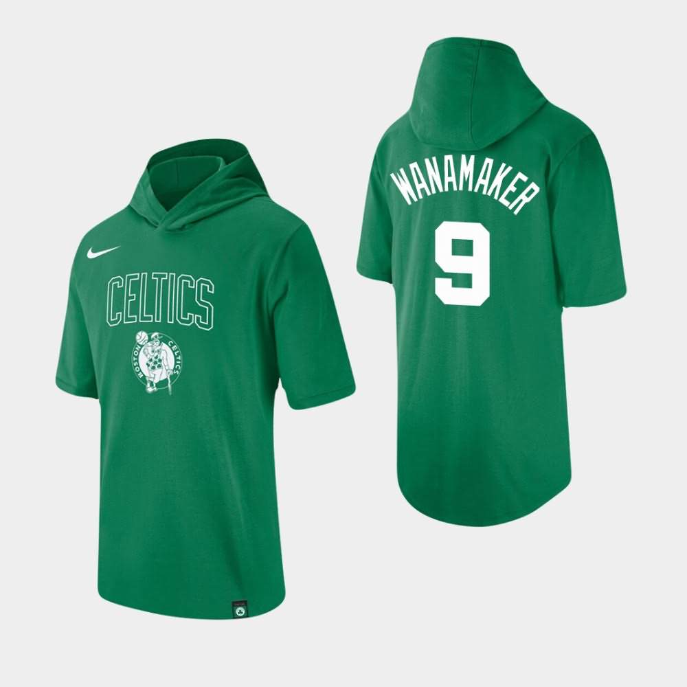 Men's Boston Celtics #9 Brad Wanamaker Kelly Green Hooded Wordmark Logo T-Shirt FQE76E0N