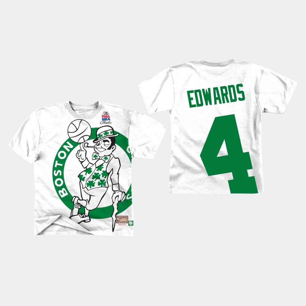 Men's Boston Celtics #4 Carsen Edwards White Mitchell & Ness Big Face T-Shirt UOE05E7Y