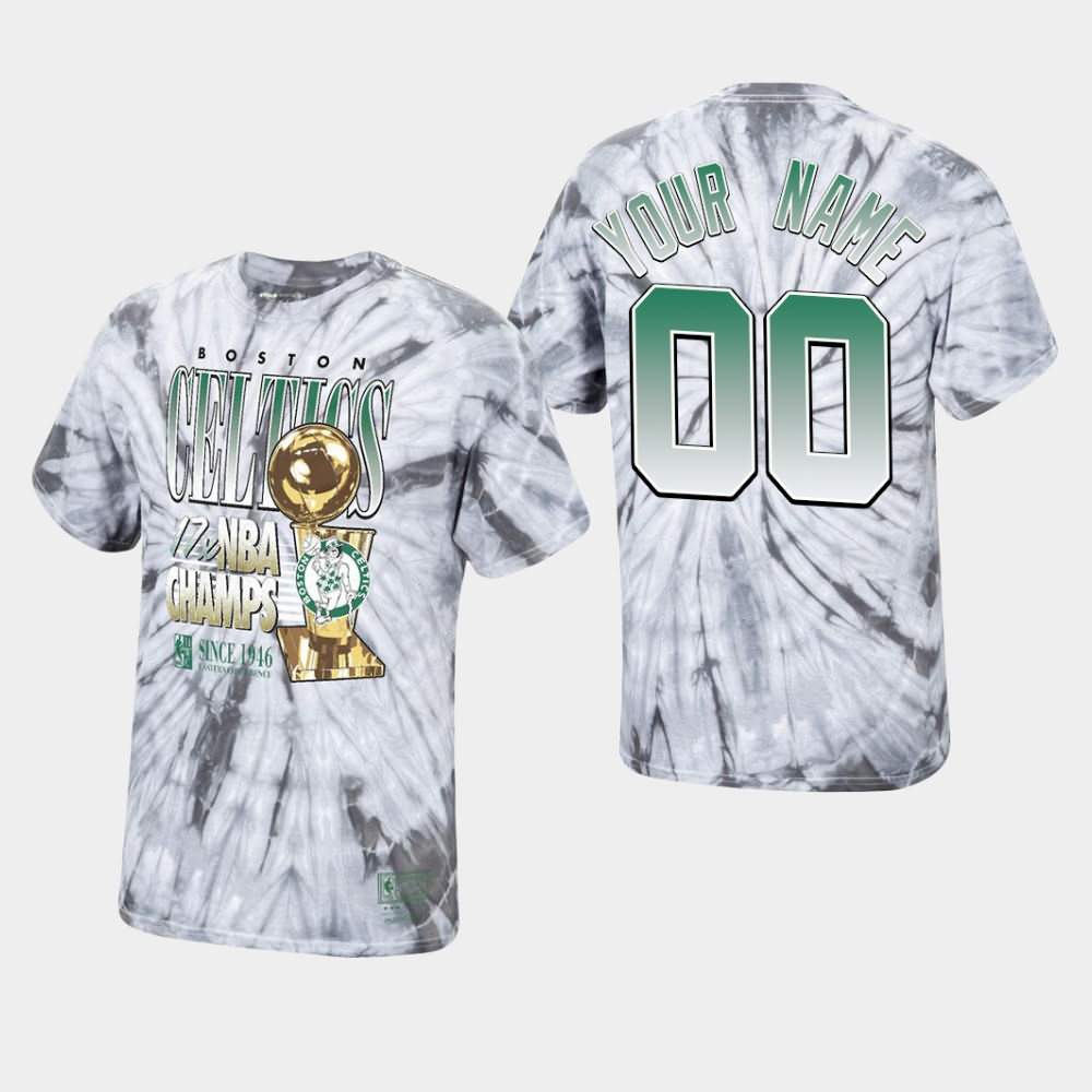 Men's Boston Celtics #00 Custom Silver Hardwood Classics 17 Times Champs Playoffs T-Shirt INC46E8R