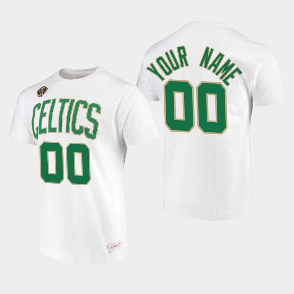 Men's Boston Celtics #00 Custom White Hardwood Classics 2008 NBA Champions T-Shirt JXO03E1O