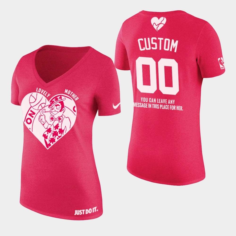 Women's Boston Celtics #00 Custom Pink V-Neck 2019 Mother's Day T-Shirt BXN05E6D