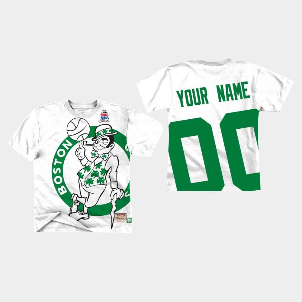 Men's Boston Celtics #00 Custom White Mitchell & Ness Big Face T-Shirt OMM04E2B