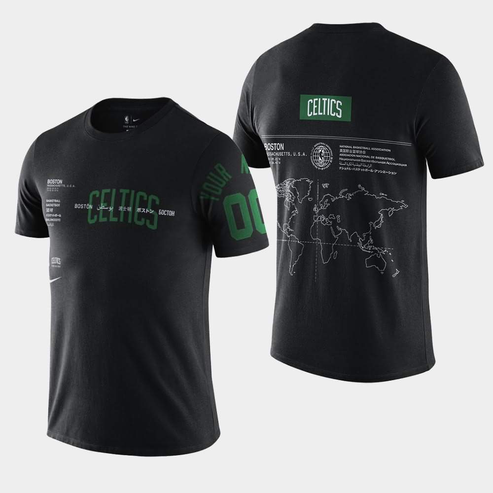 Men's Boston Celtics #00 Custom Black Courtside T-Shirt HEI05E3G