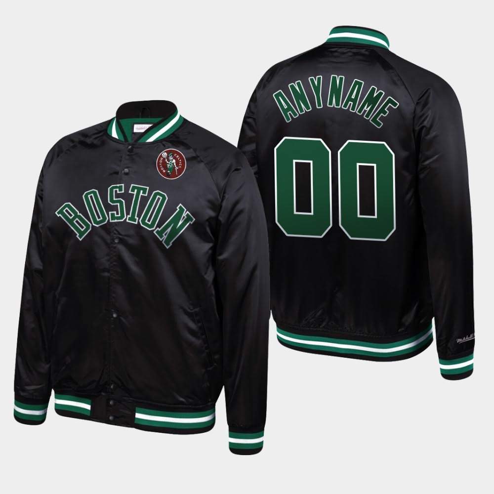 Men's Boston Celtics #00 Custom Black Mitchell & Ness Satin Raglan Full-Snap Hardwood Classics Jacket FJW15E2S