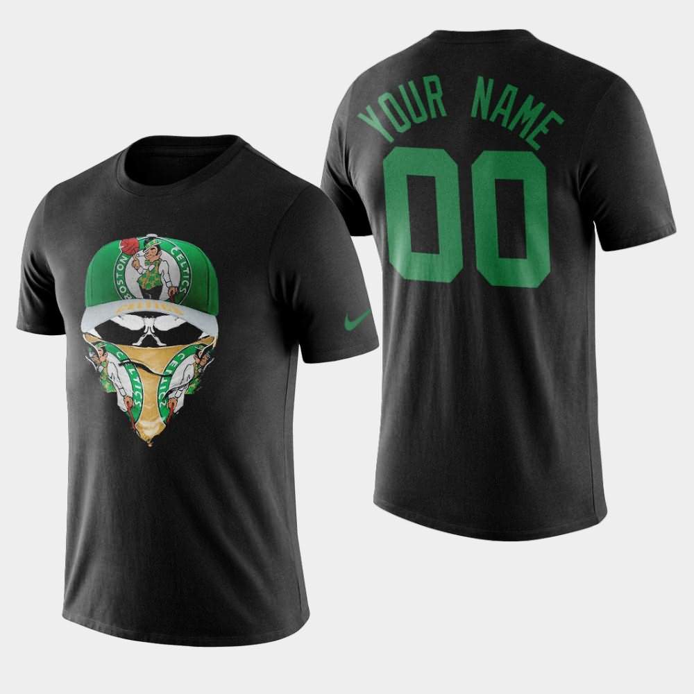 Men's Boston Celtics #00 Custom Black 2019-nCoV Skull Mask T-Shirt QFM71E6R