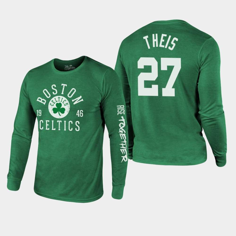 Men's Boston Celtics #27 Daniel Theis Kelly Green Tri-Blend Long Sleeve Rise Together T-Shirt FRQ33E5T