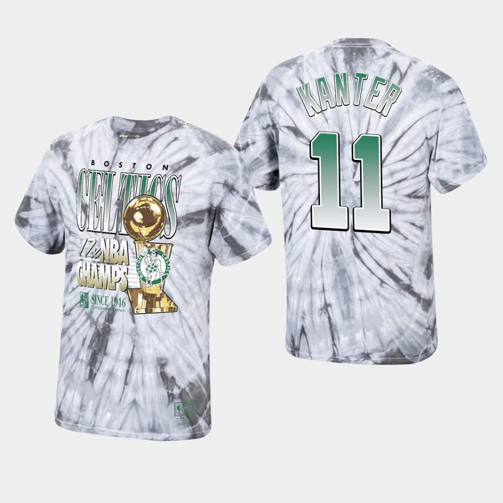 Men's Boston Celtics #11 Enes Kanter Silver Hardwood Classics 17 Times Champs Playoffs T-Shirt UOW78E5J