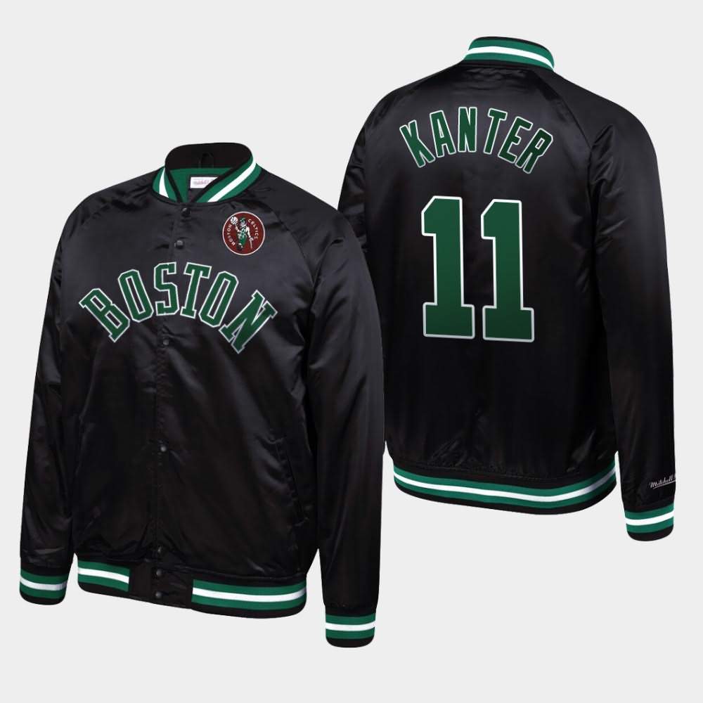 Men's Boston Celtics #11 Enes Kanter Black Mitchell & Ness Satin Raglan Full-Snap Hardwood Classics Jacket OUY58E5P