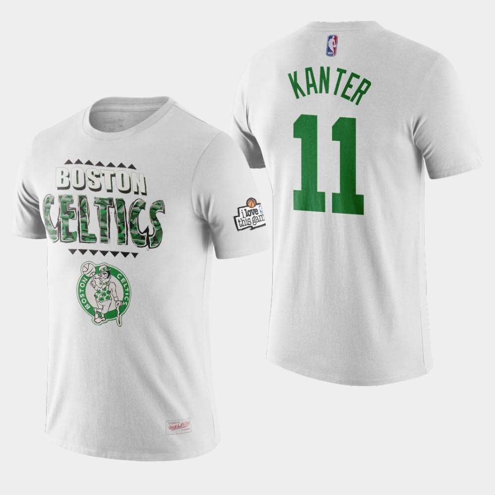 Men's Boston Celtics #11 Enes Kanter White Running Out the Clock Team Kente Letter T-Shirt RQZ68E6F