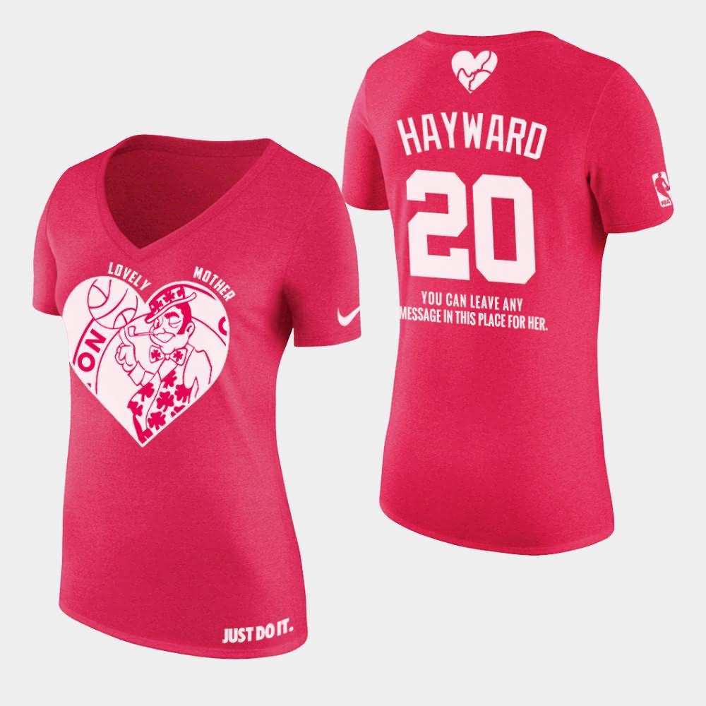 Women's Boston Celtics #20 Gordon Hayward Pink V-Neck 2019 Mother's Day T-Shirt DHA05E1K