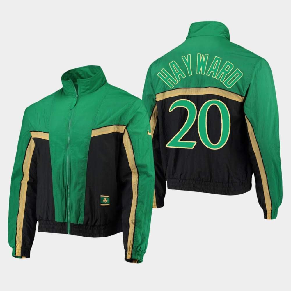 Men's Boston Celtics #20 Gordon Hayward Black Kelly Green 2.0 Courtside Full-Zip City Jacket ZHI21E5C