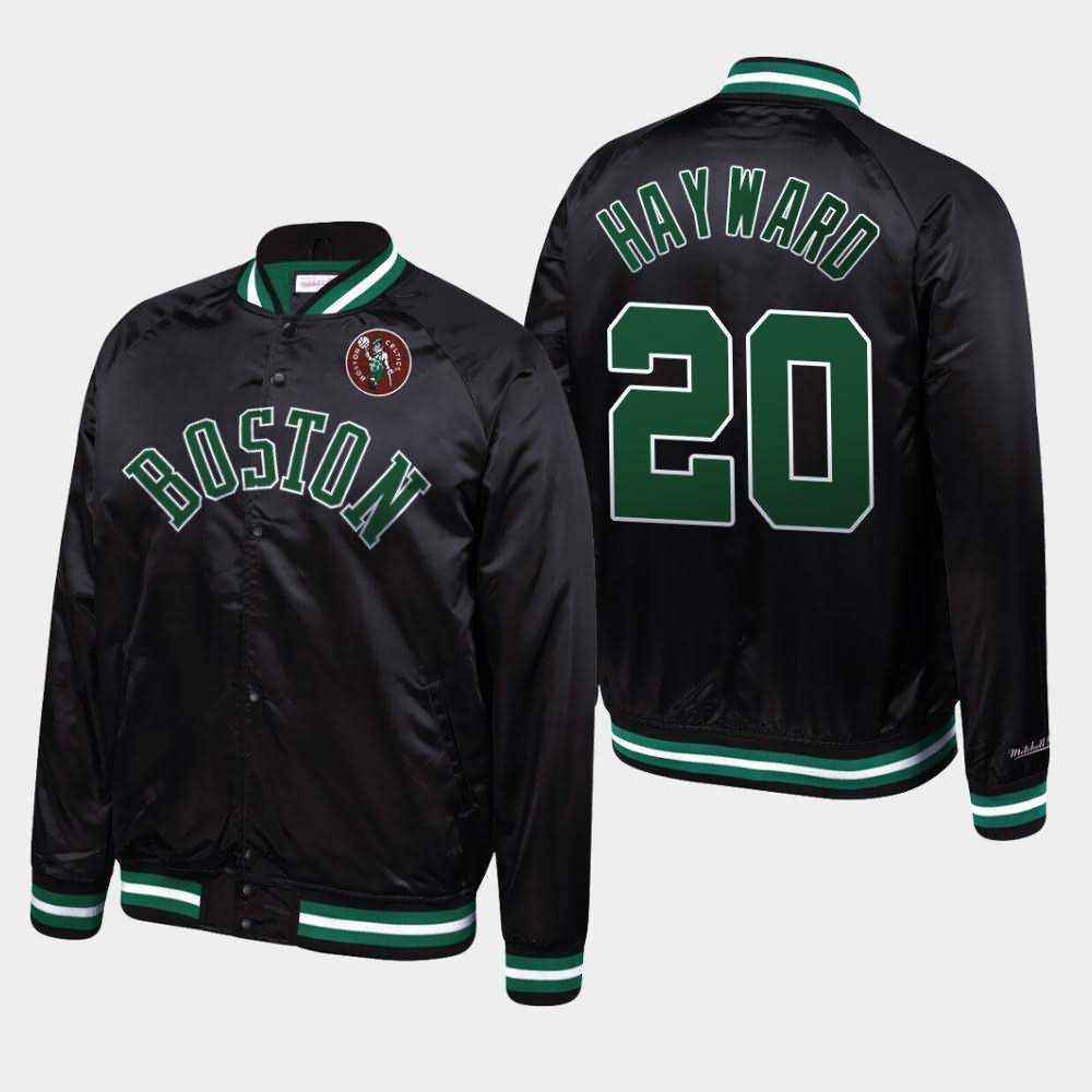 Men's Boston Celtics #20 Gordon Hayward Black Mitchell & Ness Satin Raglan Full-Snap Hardwood Classics Jacket SGB18E8X