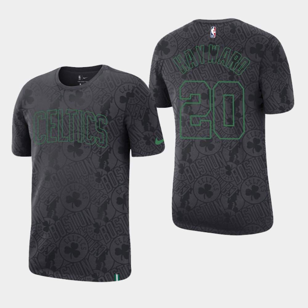 Men's Boston Celtics #20 Gordon Hayward Anthracite All Over Print Team Logo T-Shirt BHV33E4X
