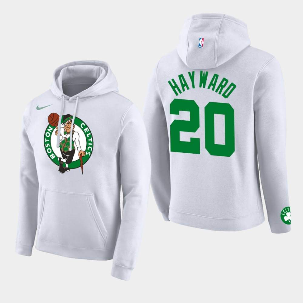 Men's Boston Celtics #20 Gordon Hayward White Team Logo Pullover Club Hoodie PNL78E7Q