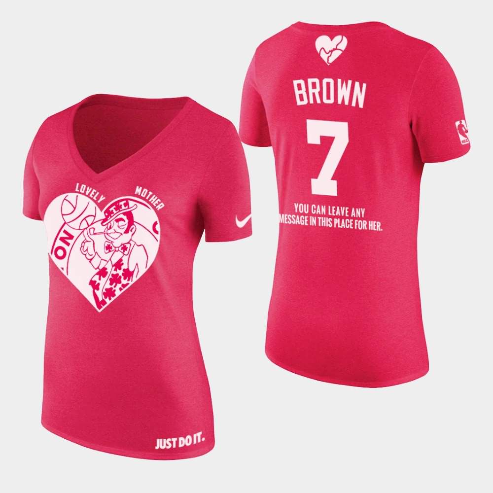 Women's Boston Celtics #7 Jaylen Brown Pink V-Neck 2019 Mother's Day T-Shirt XOW17E0E