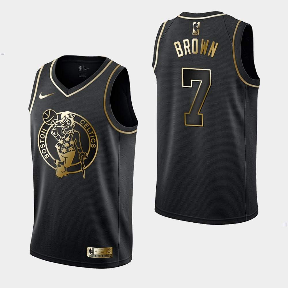 Men's Boston Celtics #7 Jaylen Brown Black Golden Edition Jersey EUW78E1C