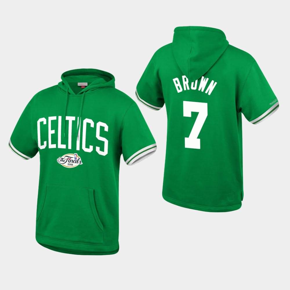Men's Boston Celtics #7 Jaylen Brown Kelly Green Throwback French Terry Pullover Hardwood Classics Hoodie LQZ11E6W