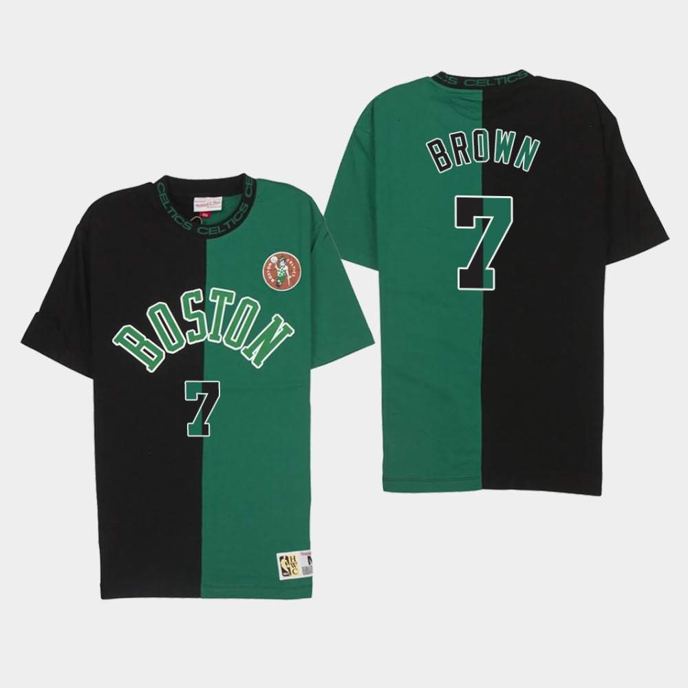 Men's Boston Celtics #7 Jaylen Brown Black Green Split Color T-Shirt GMP45E8Y