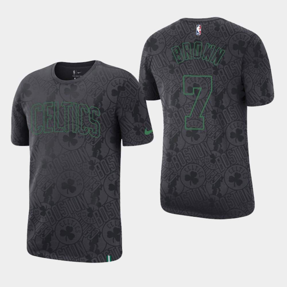 Men's Boston Celtics #7 Jaylen Brown Anthracite All Over Print Team Logo T-Shirt ZUJ65E2F