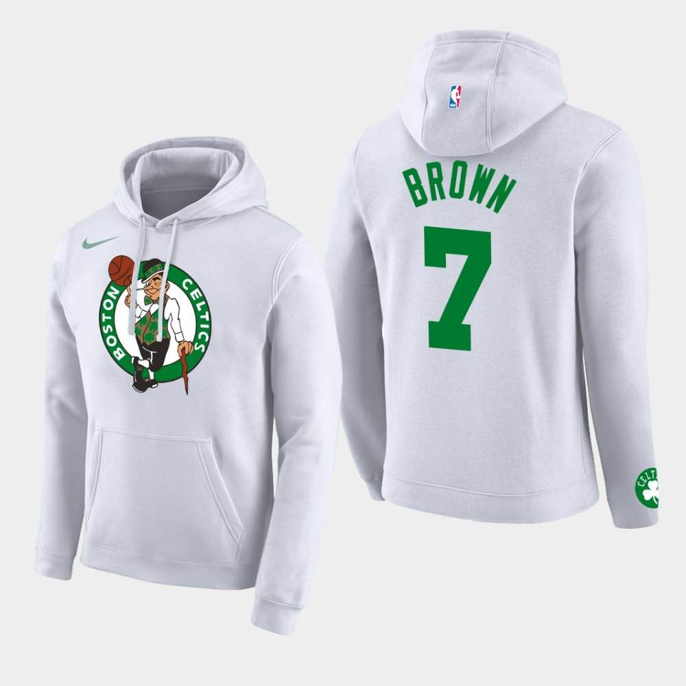 Men's Boston Celtics #7 Jaylen Brown White Team Logo Pullover Club Hoodie LJX83E8R