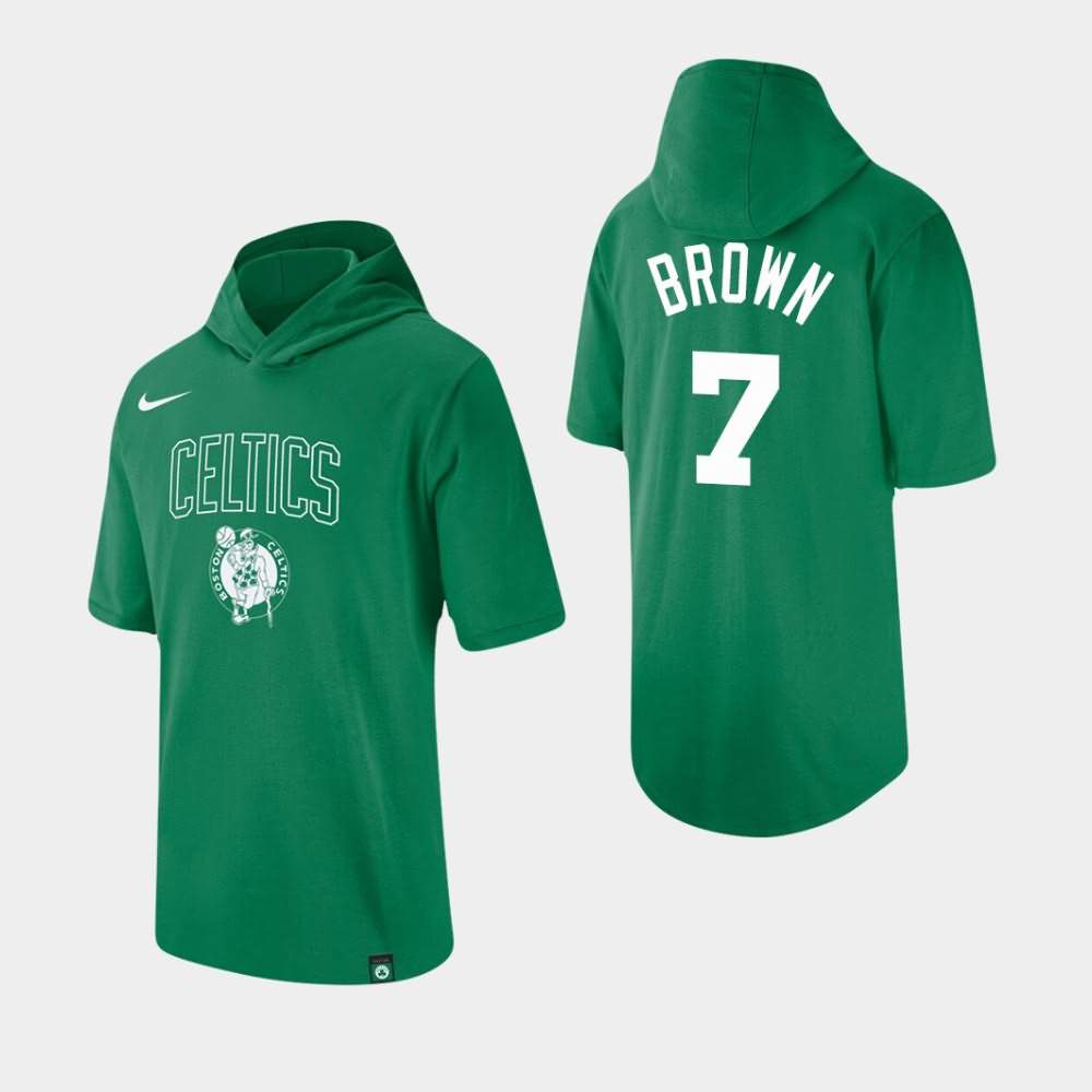 Men's Boston Celtics #7 Jaylen Brown Kelly Green Hooded Wordmark Logo T-Shirt GJP48E3R