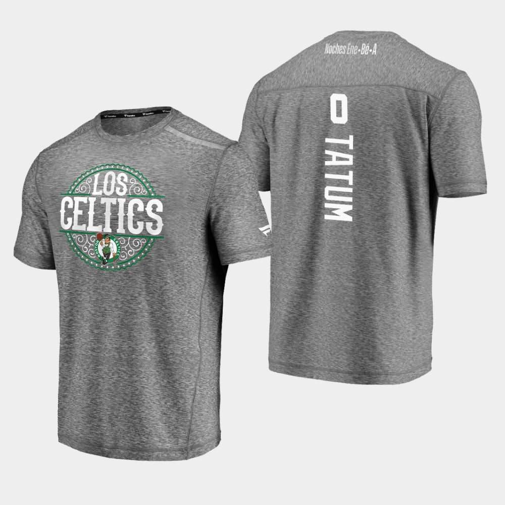 Men's Boston Celtics #0 Jayson Tatum Heather Gray 2020 Latin Night Clutch Shooting Noches Ene-Be-A T-Shirt RZB37E7Z