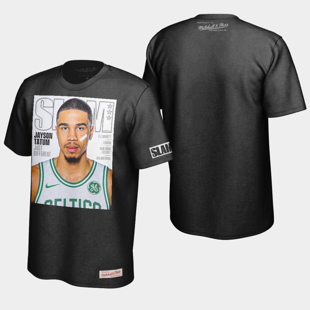 Men's Boston Celtics #0 Jayson Tatum Black Slam Cover Just Different Player Graphic T-Shirt XBK25E1K