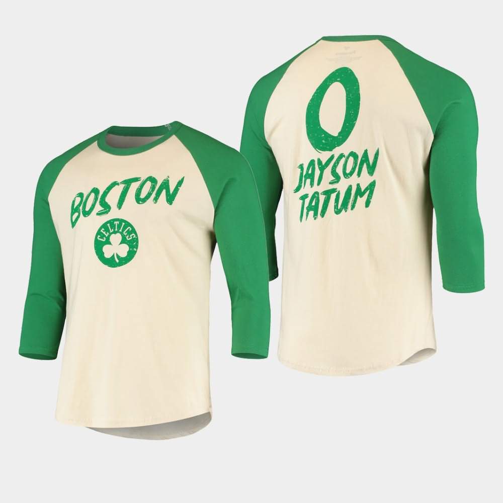 Men's Boston Celtics #0 Jayson Tatum Cream Green Raglan Sleeve Top Scorer T-Shirt ZOW44E3K