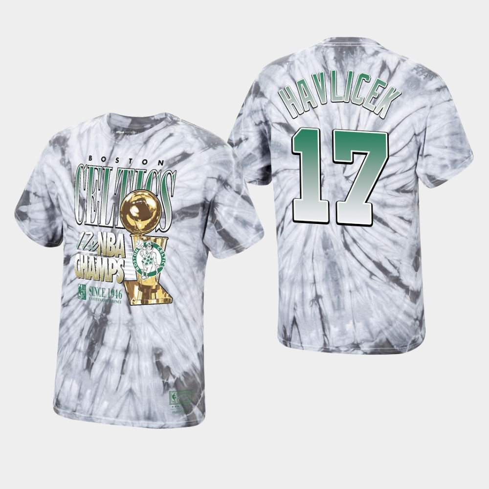 Men's Boston Celtics #17 John Havlicek Silver Hardwood Classics 17 Times Champs Playoffs T-Shirt USE43E0E
