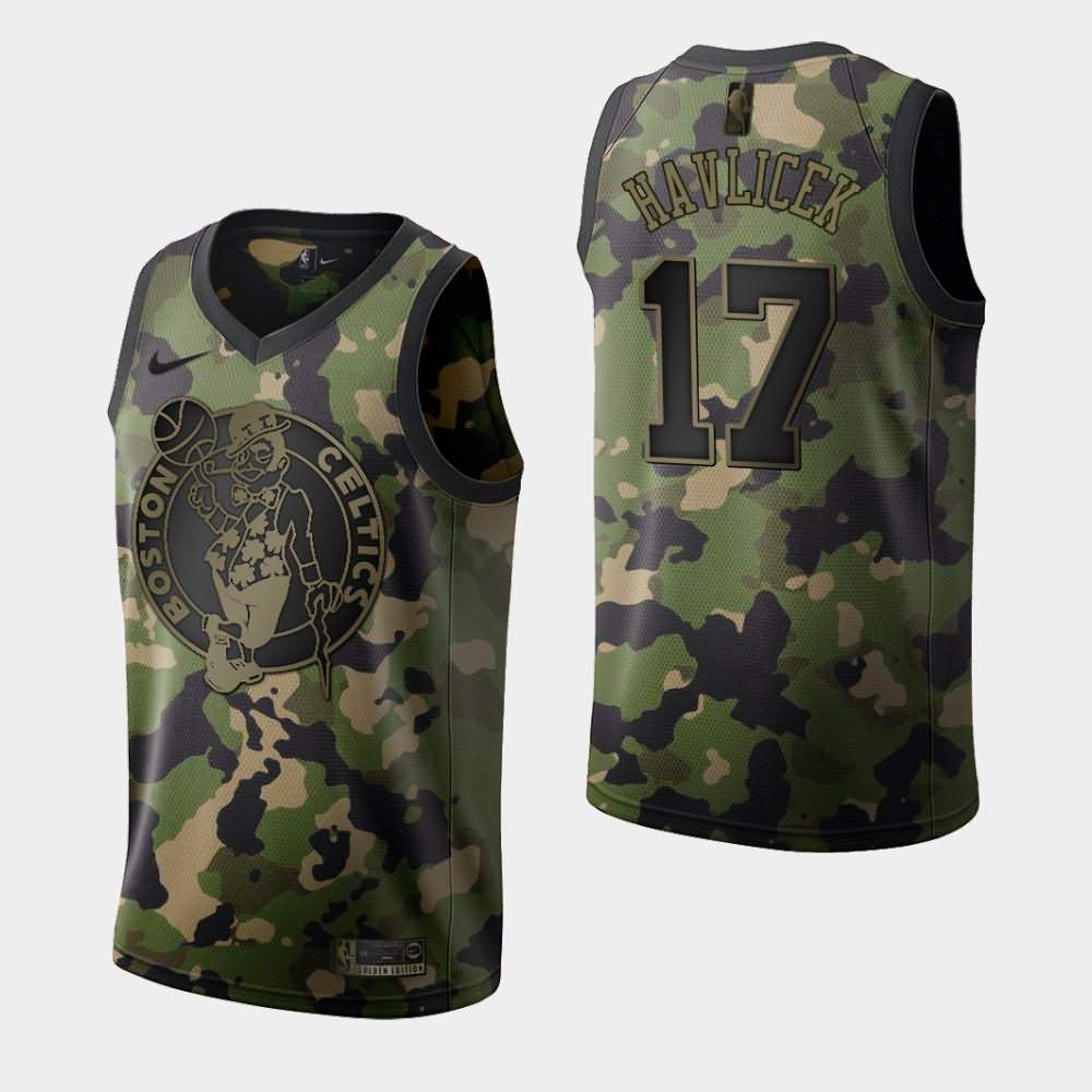Men's Boston Celtics #17 John Havlicek Green Camouflage 2019 Memorial Day Jersey PPV33E2R