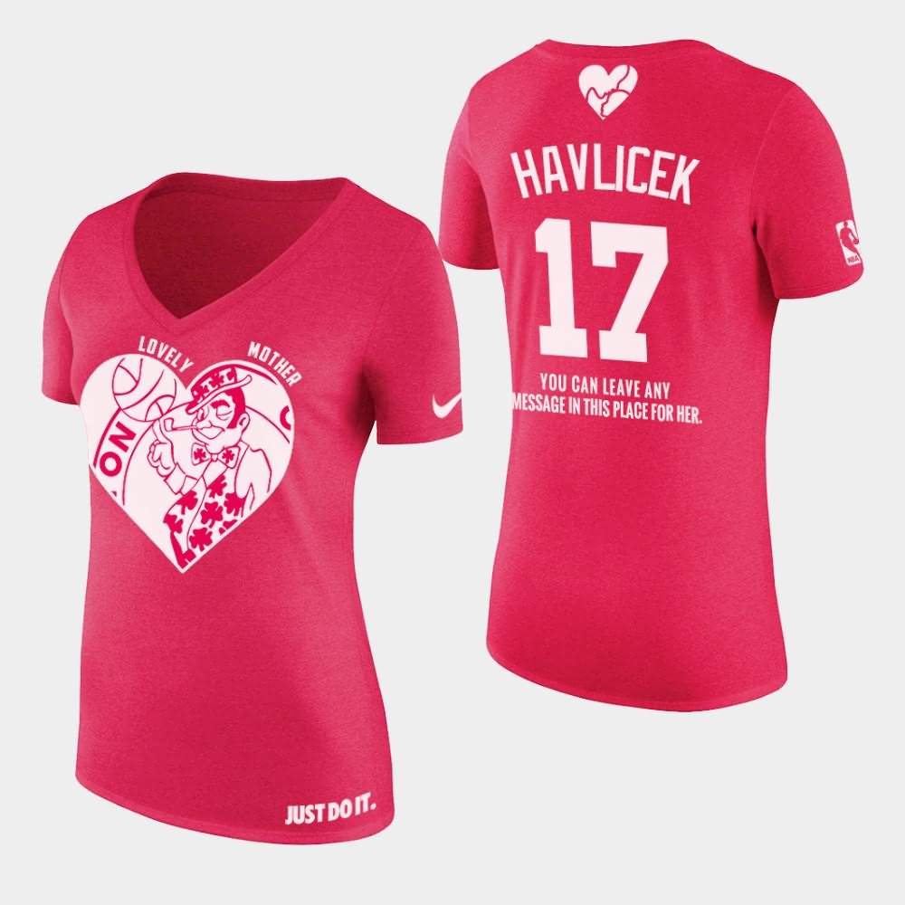 Women's Boston Celtics #17 John Havlicek Pink V-Neck 2019 Mother's Day T-Shirt WTX45E6E